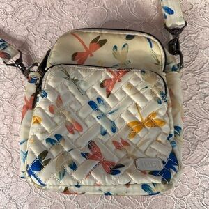 Lug Cream Crossbody Bag with Dragonfly pattern